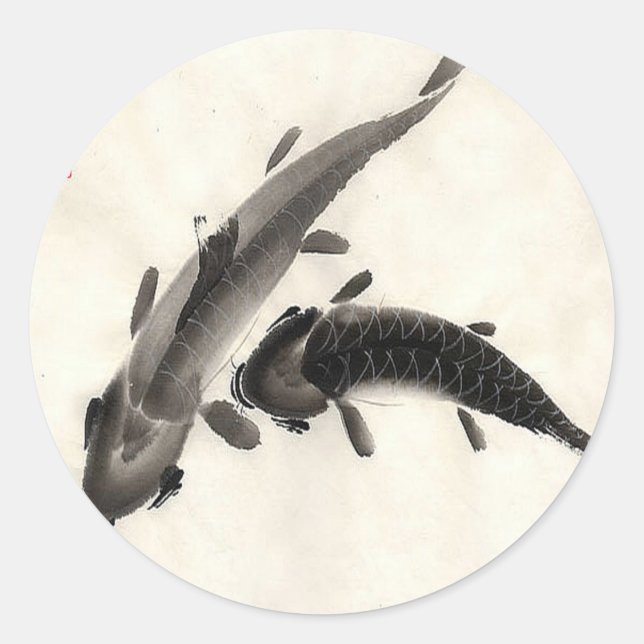 Koi Fish Watercolor Classic Round Sticker (Front)