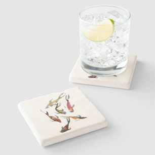 Koi fish watercolor stone coaster