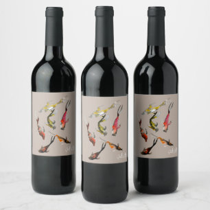 Koi fish watercolor  wine label