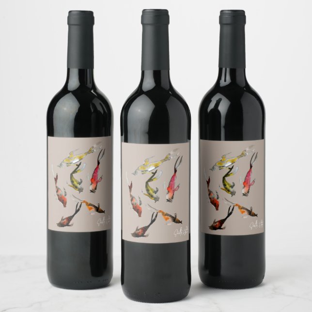 Koi fish watercolor  wine label (Bottles)