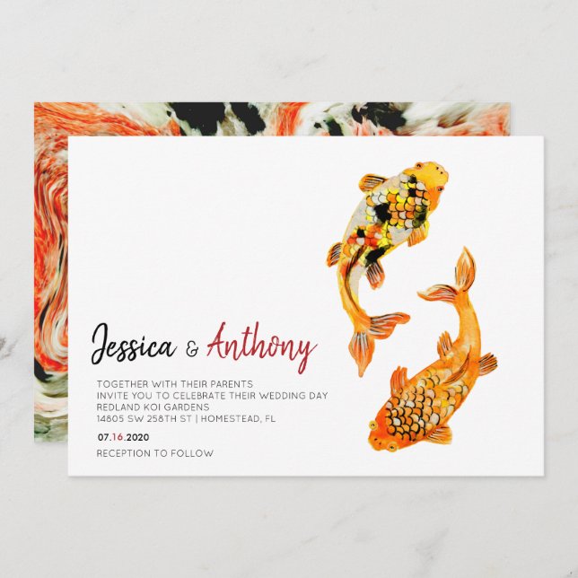 Koi Fish Wedding Invitation (Front/Back)