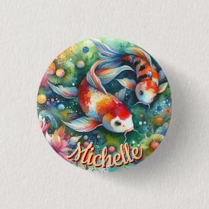 Koi Fish Whimsical Watercolor Orange Personalised 3 Cm Round Badge