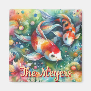 Koi Fish Whimsical Watercolor Orange Personalised Magnet