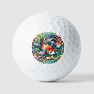 Koi Fish Whimsical Watercolor Personalised Golf Balls