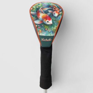 Koi Fish Whimsical Watercolor Personalised Golf Head Cover