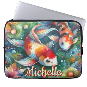 Koi Fish Whimsical Watercolor Personalised Laptop Sleeve