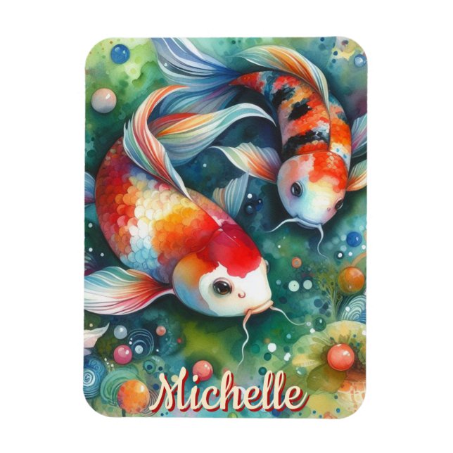 Koi Fish Whimsical Watercolor Personalised Magnet (Vertical)