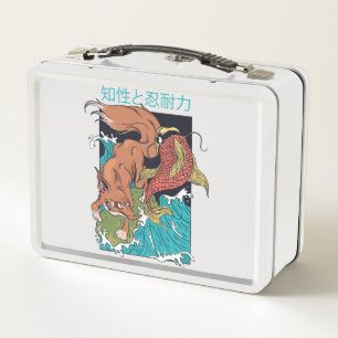 Koi Fish with Fox Japanese Style Design Metal Lunch Box