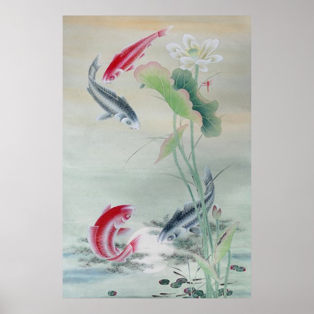 Koi Fish with Lotus Poster (Front)