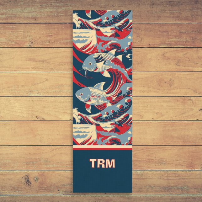 Koi Fish with Red Blue Great Wave Monogram Yoga Mat (Creator Uploaded)