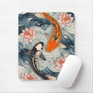 Koi Fish Yin Yang Lotus Art Mouse Pad