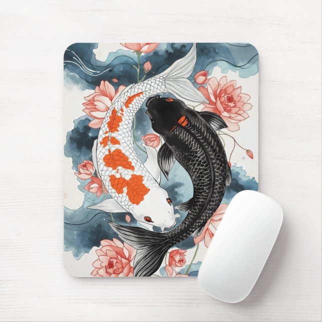 Koi Fish Yin Yang Lotus Art Mouse Pad (With Mouse)