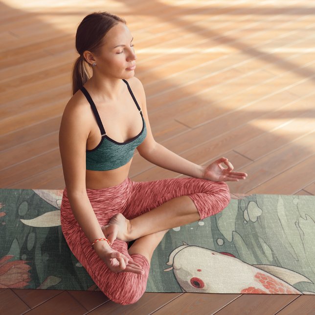 Koi Fish Yin Yang Water Lily Personalised Name Yoga Mat (Creator Uploaded)
