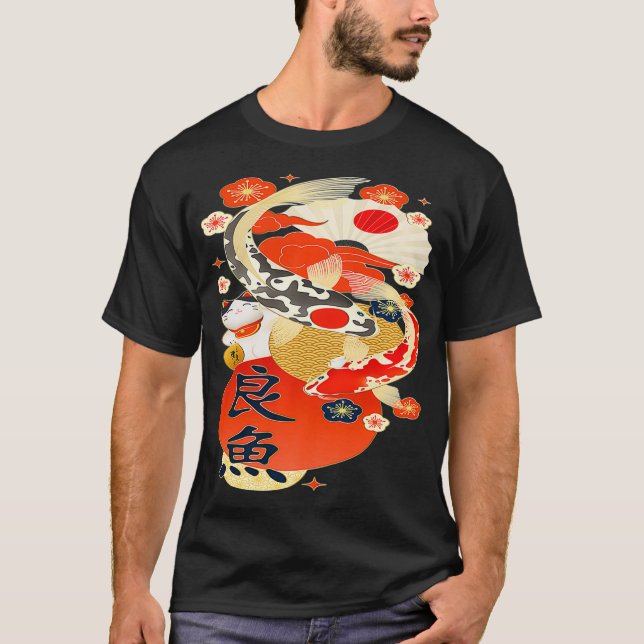 koi fish ying yangJapanese Lucky Cat -Maneki T-Shirt (Front)