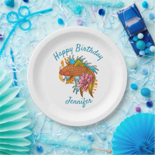 Koi Goldfish Birthday Paper Plates Asian