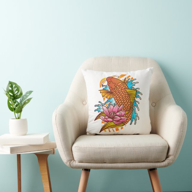 Koi Goldfish Home Decor Throw Pillow Asian (Chair)