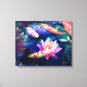 Koi in lotus pond canvas print