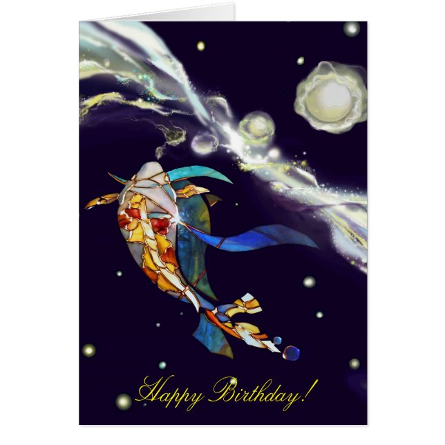 Koi in Universe Happy Birthday Greeting Card (Front)