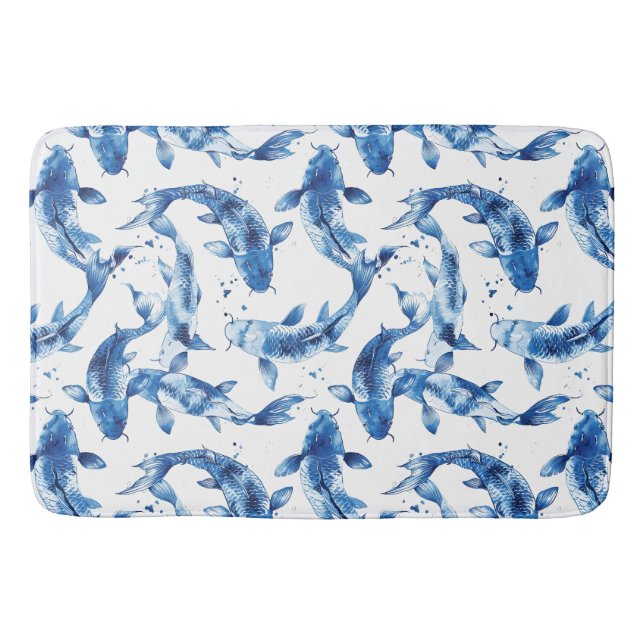 Koi indigo shibori bath mat (Front)