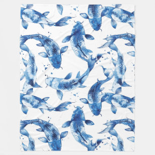 Koi indigo shibori fleece blanket