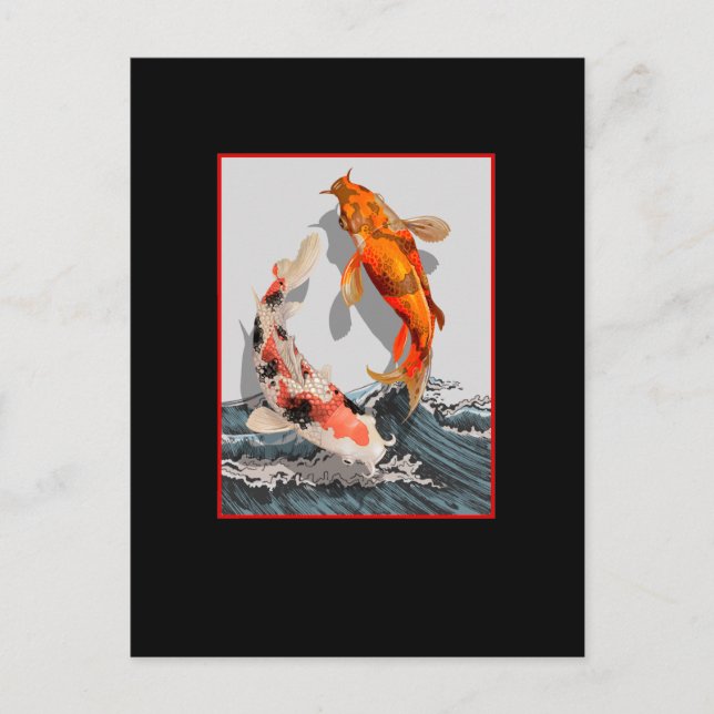 Koi Japanese Wave Water Carp Fish Postcard (Front)
