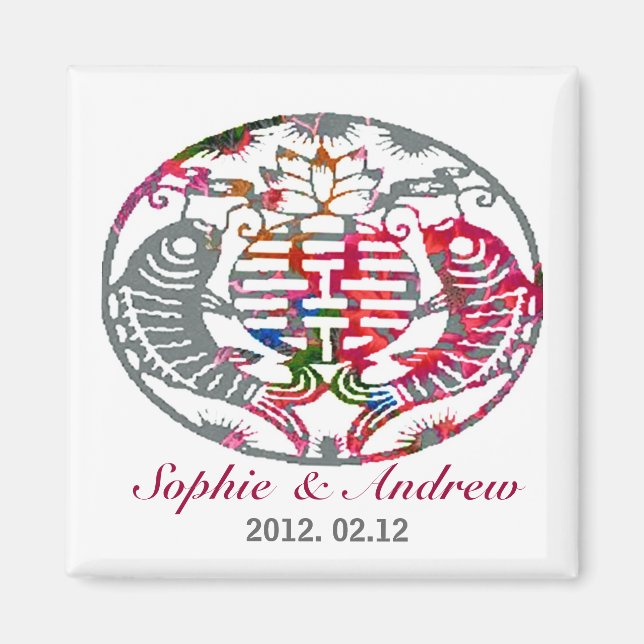 Koi Love Double Happiness Oriental Wedding Magnet (Front)