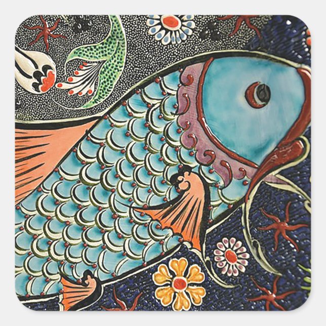 Koi Mosaic Square Sticker (Front)