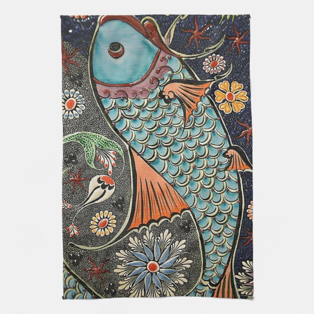 Koi Mosaic Tea Towel (Vertical)