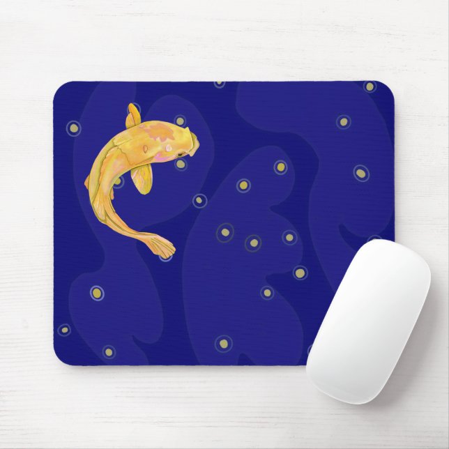 Koi on Dark Blue Mouse Pad (With Mouse)