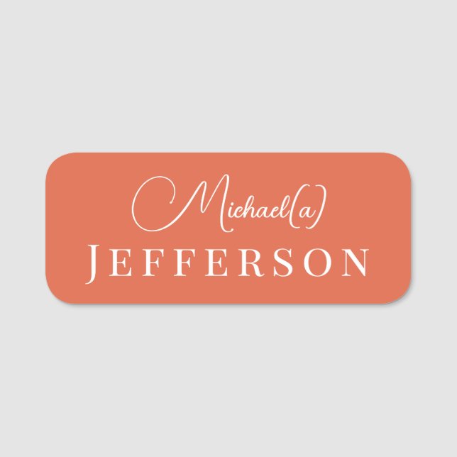 Koi Orange Elegantly Handwritten Professional Name Tag (Front)