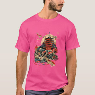 Koi Pagoda Temple Asian Carp Koi Fish Japanese Pon T-Shirt