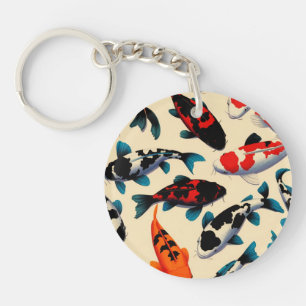 Koi Pattern Round Acrylic Keychain