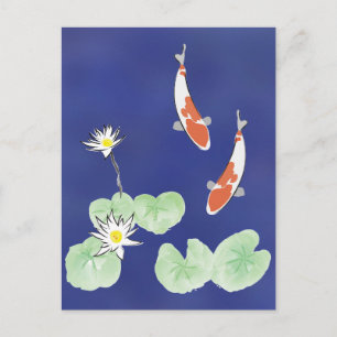 Koi Pond - Blue Background Postcard