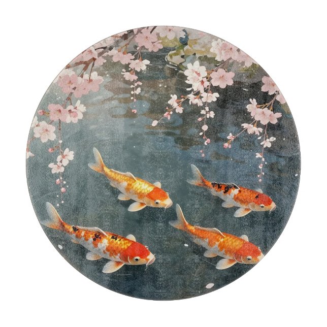 Koi Pond Cherry Blossom Serenity Cutting Board (Front)