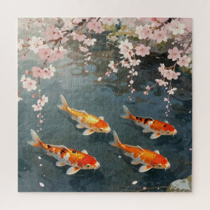 Koi Pond Cherry Blossom Serenity Jigsaw Puzzle