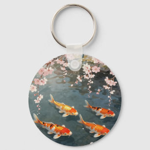 Koi Pond Cherry Blossom Serenity Key Ring
