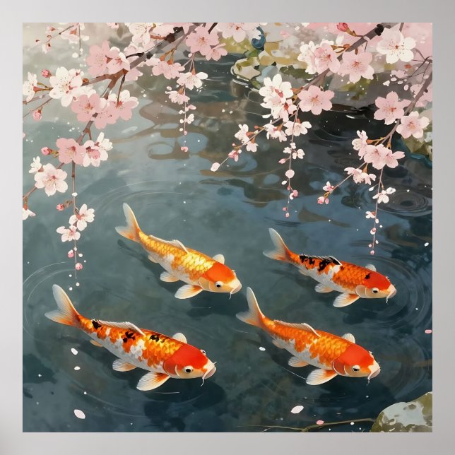 Koi Pond Cherry Blossom Serenity Poster (Front)