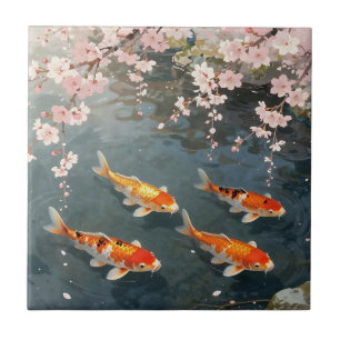Koi Pond Cherry Blossom Serenity Tile