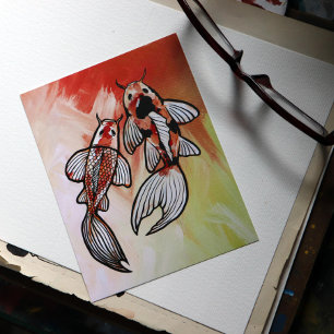 Koi Pond Fish Artwork Postcard