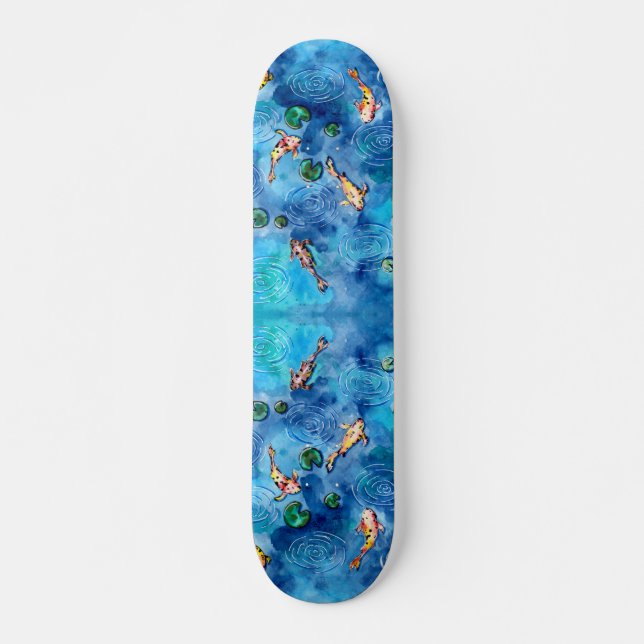 Koi Pond in the Rain Skateboard (Front)