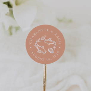 Koi Pond Pale Coral and White Wedding Classic Round Sticker