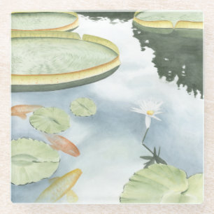 Koi Pond Reflection with Fish and Lilies Glass Coaster