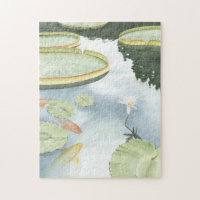 Koi Pond Reflection with Fish and Lilies