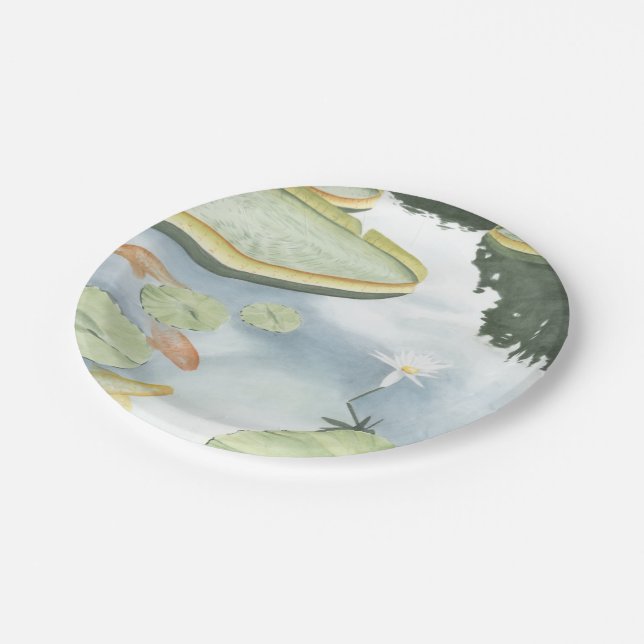Koi Pond Reflection with Fish and Lilies Paper Plate (Angled)