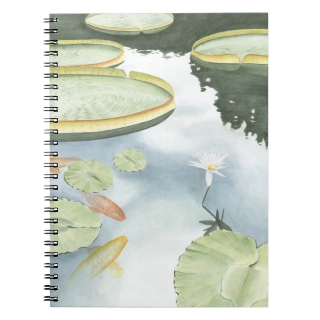 Koi Pond Reflection with Fish and Lilies Spiral Notebook (Front)