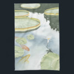 Koi Pond Reflection with Fish and Lilies Tea Towel<br><div class="desc">Catch your reflection in this attractive koi pond. Watch as the fish seem to swim and the lilies float past you thanks to the lifelike rendering by Chariklia Zarris. This would make an amazing gift for a family member or your significant other!</div>