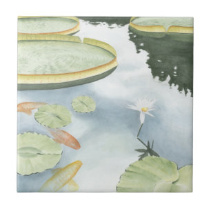 Koi Pond Reflection with Fish and Lilies Tile