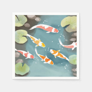 Koi Pond Watercolor Beautiful Fish Painting Napkin