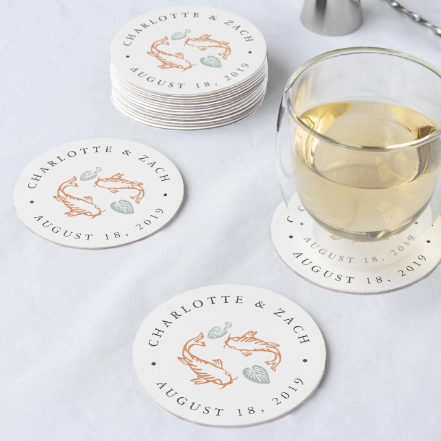 Koi Pond Wedding Round Paper Coaster (Creator Uploaded)