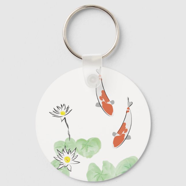 Koi Pond - White Background Keychain (Front)